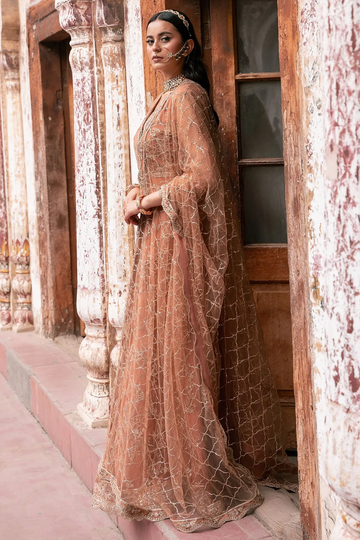 Rust Orange Heavily Embellished Pakistani Wedding Dress Pishwas Frock