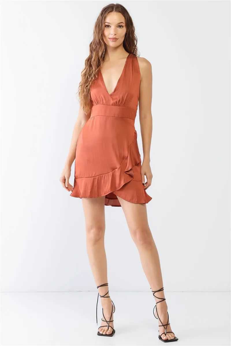Rust Satin Sleeveless Dress
