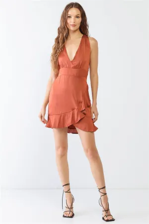 Rust Satin Sleeveless Dress