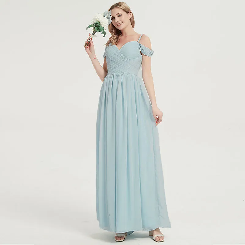 Sage Green Spaghetti Straps Pleated Chiffon Maxi Bridesmaid Dress