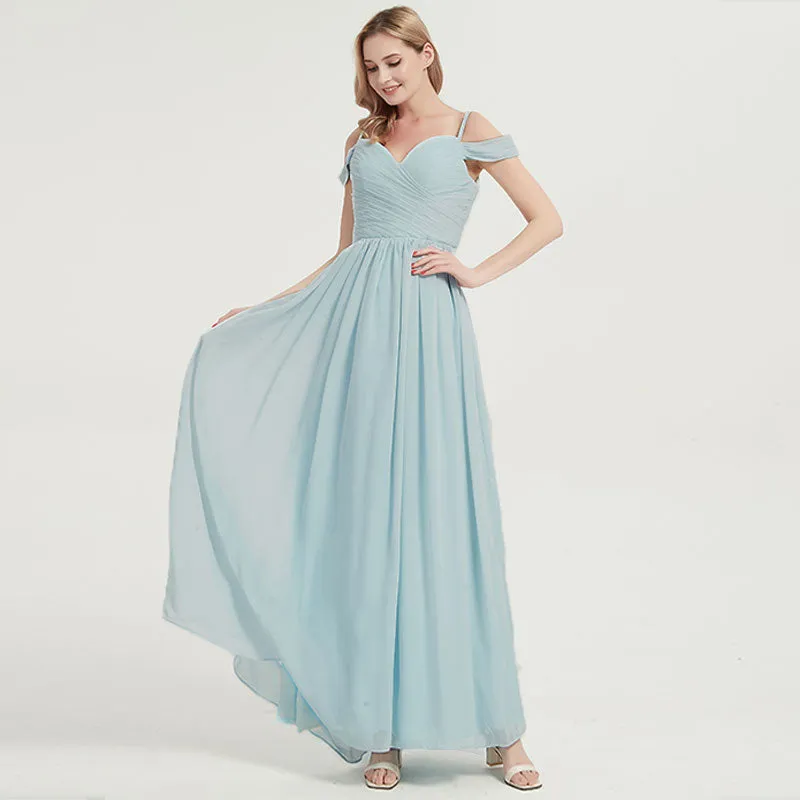 Sage Green Spaghetti Straps Pleated Chiffon Maxi Bridesmaid Dress