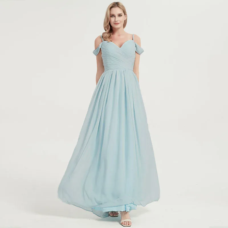 Sage Green Spaghetti Straps Pleated Chiffon Maxi Bridesmaid Dress