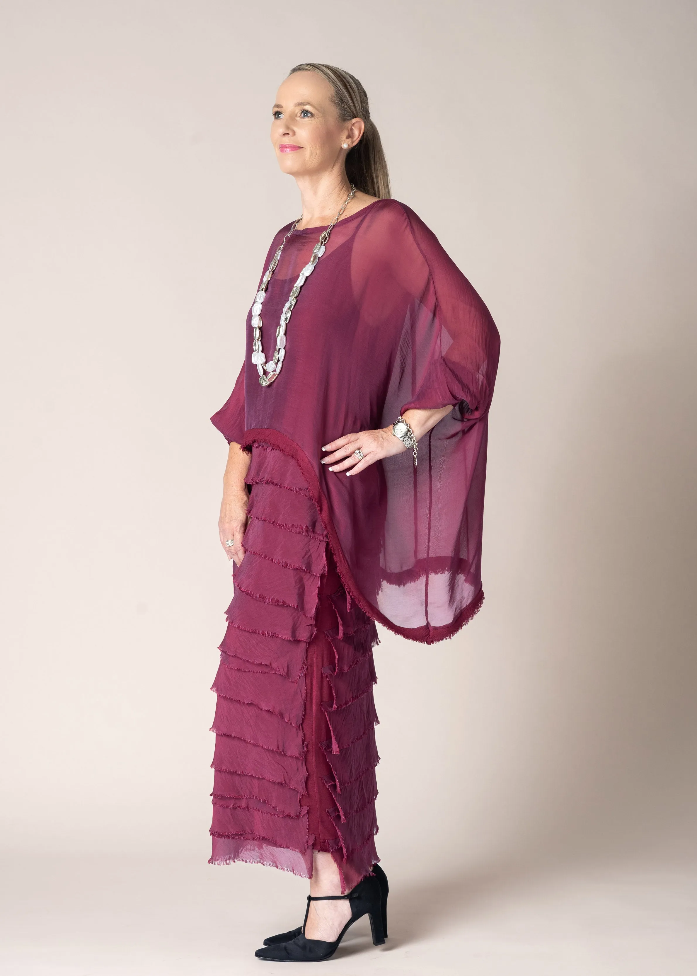 Sarah Silk Dress in Mulberry Wine