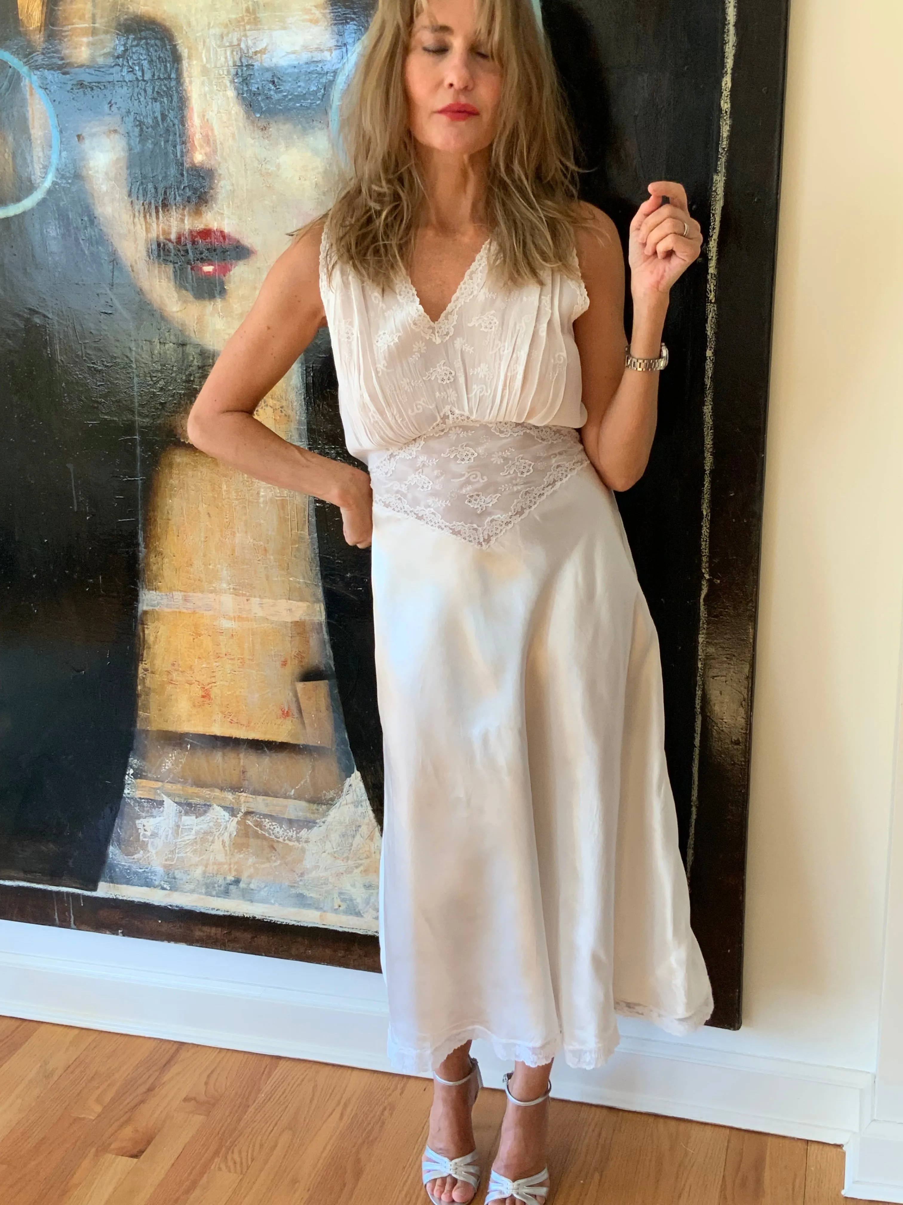 Satin Bridal Nightgown White. - 50s - 50I