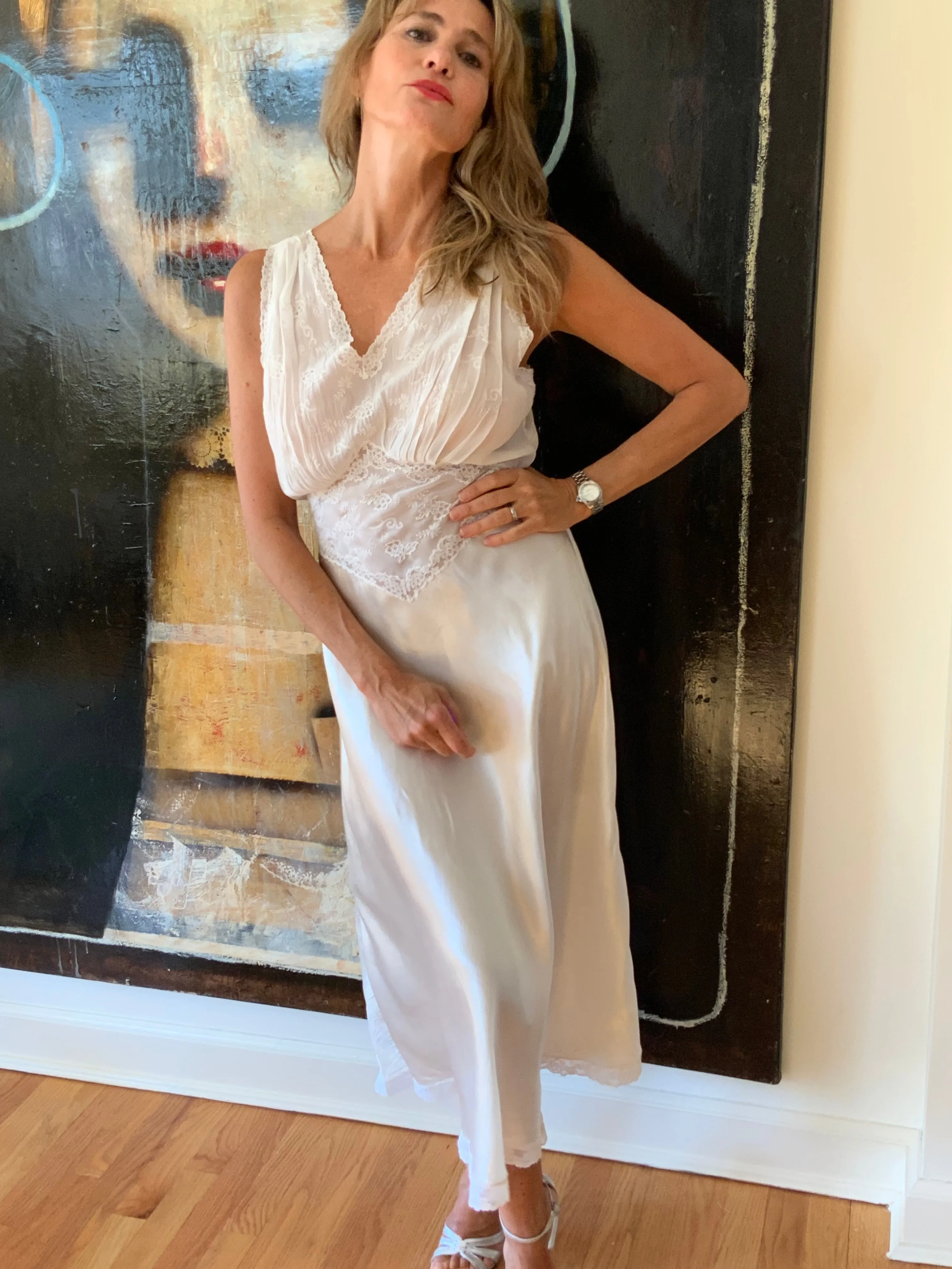 Satin Bridal Nightgown White. - 50s - 50I