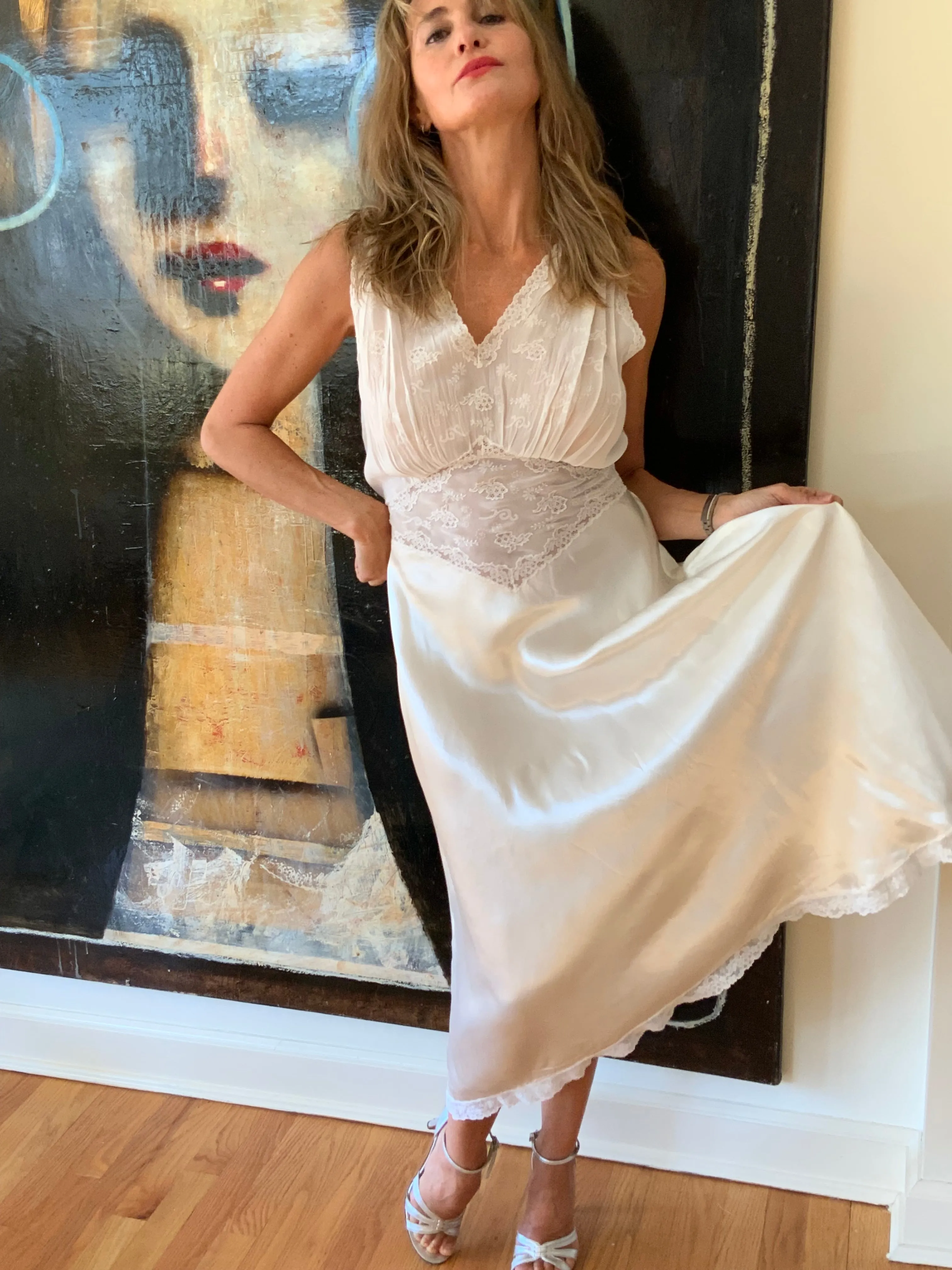 Satin Bridal Nightgown White. - 50s - 50I