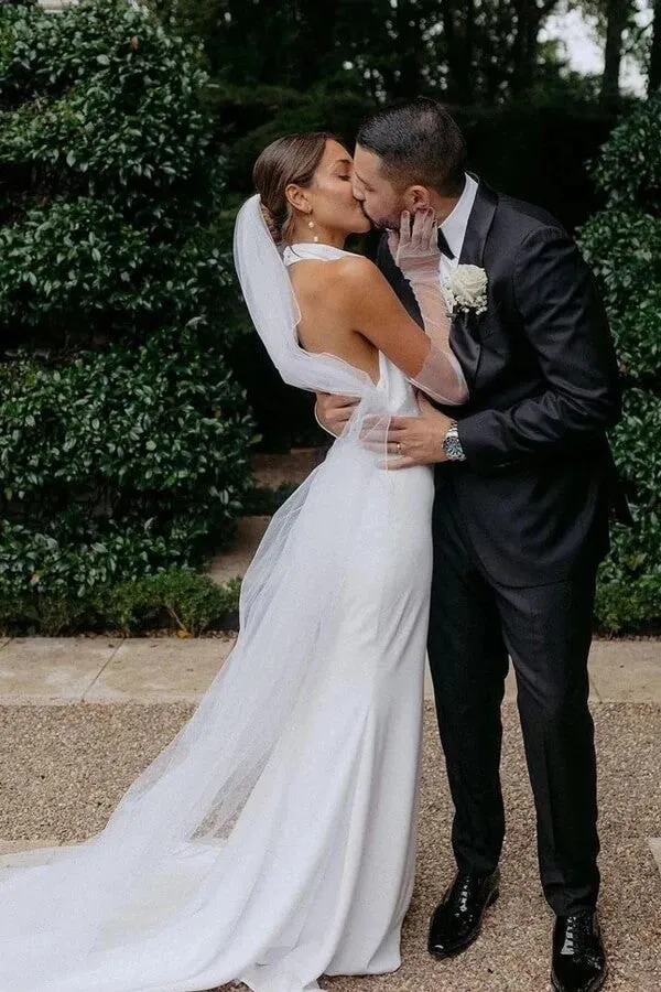 Satin Mermaid Halter Neck Backless Modest Simple Wedding Dresses, MW1042