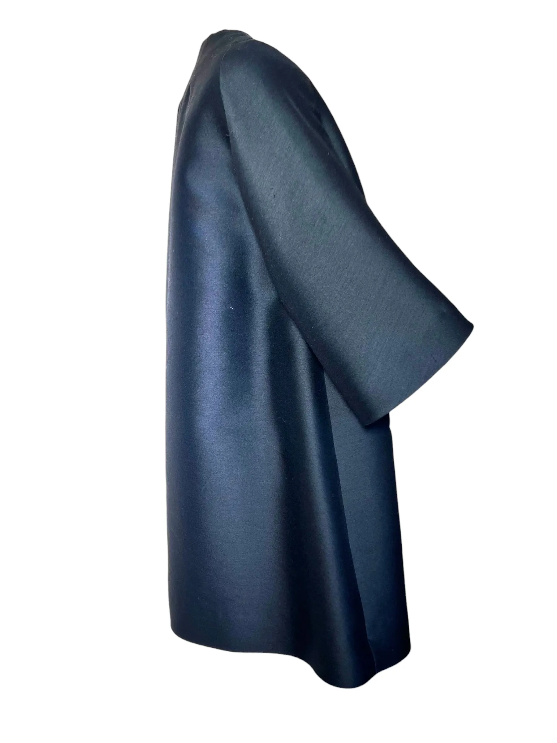 Schiaparelli 1950's Black Satin Swing Coat