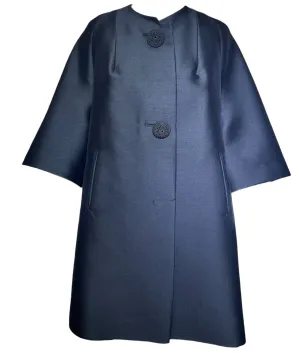 Schiaparelli 1950's Black Satin Swing Coat