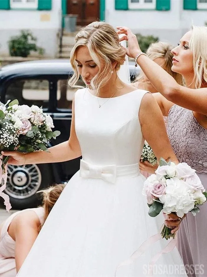 Scoop Satin A-line Cheap Wedding Dresses, Cheap Wedding Gown, WD693