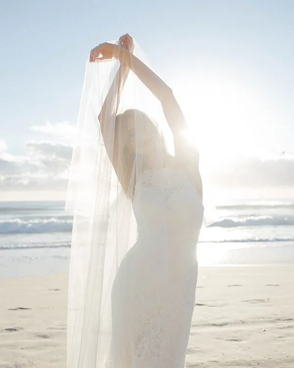 Sexy Mermaid Lace Wedding Dresses 2018 Open Back Simple Wedding Gown with Chapel Train