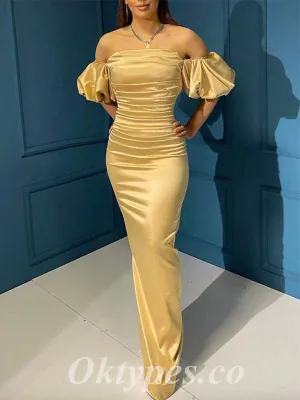 Sexy Satin Off Shoulder Sleeveless Mermaid Long Prom Dresses,PDS0686