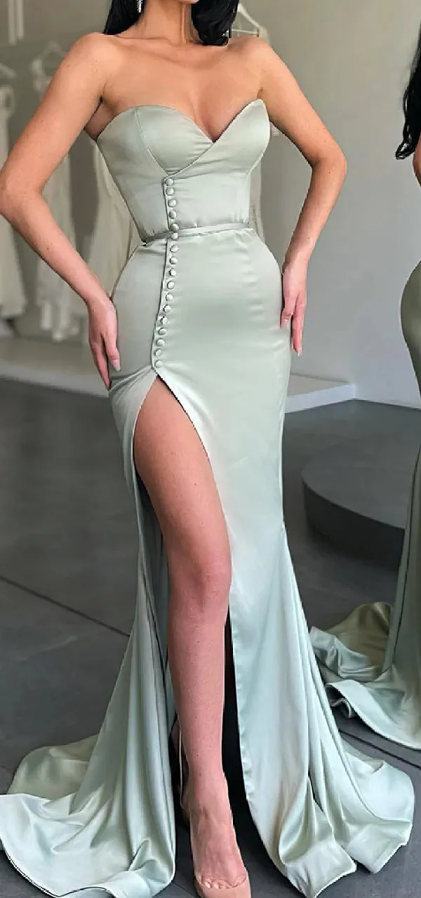 Sexy Sweetheart Mermaid Side Slit Long Satin Bridesmaid Dresses Online, BG583