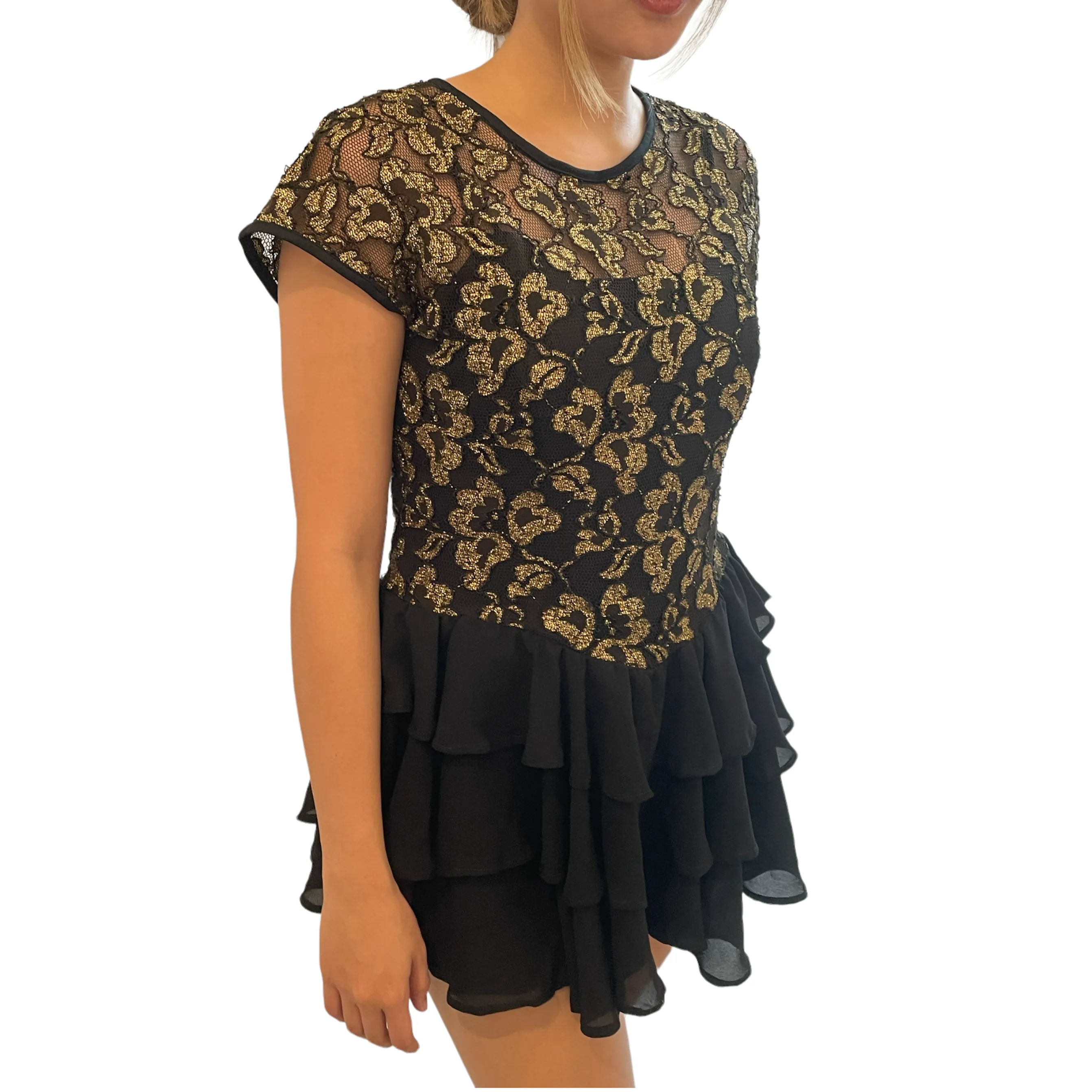 Short & Sassy Black Gold Lace Cocktail Dress