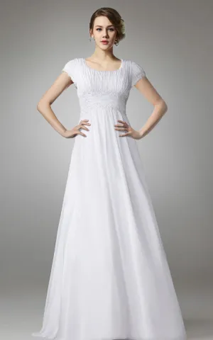 Short Sleeve Empire Chiffon Wedding Dress-HT_708810