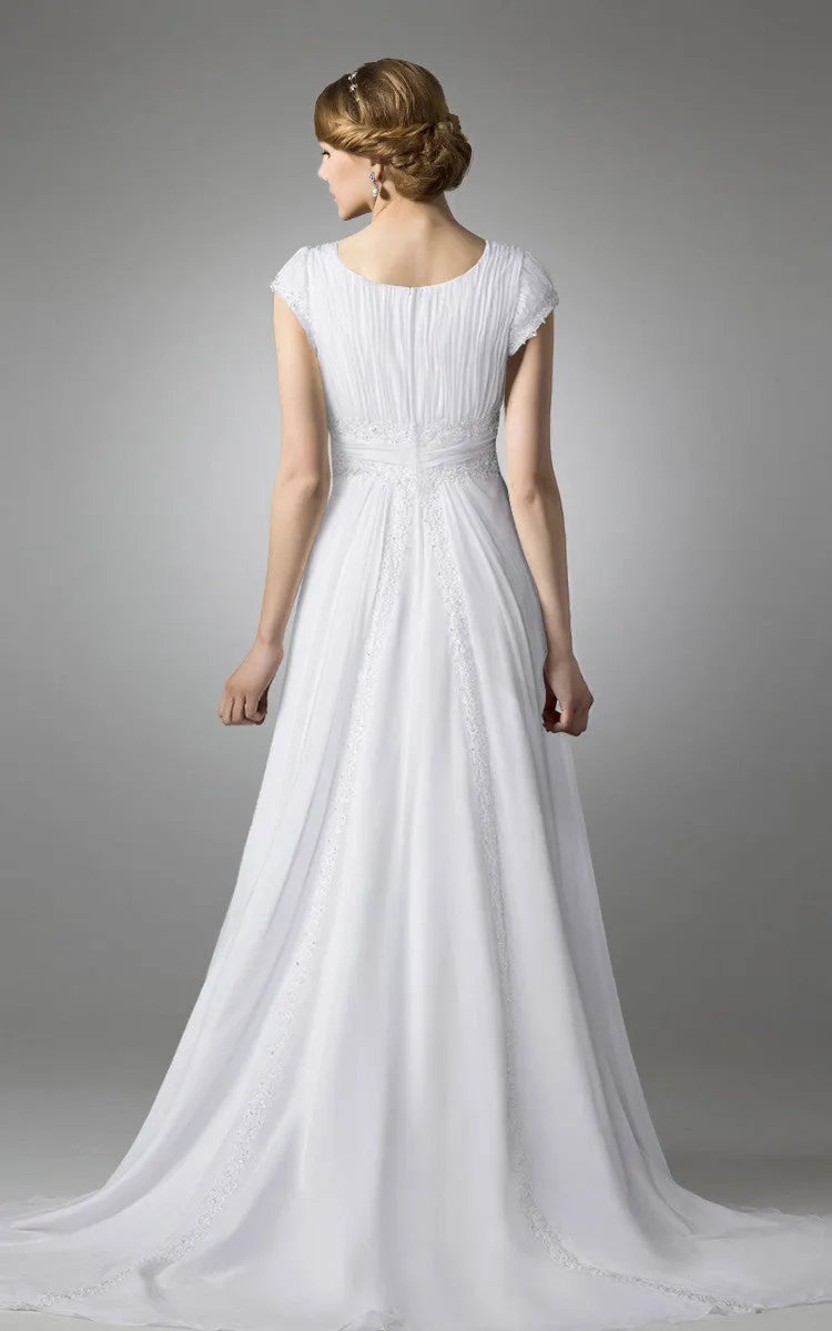 Short Sleeve Empire Chiffon Wedding Dress-HT_708810