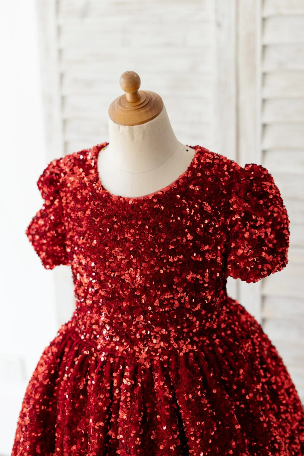 Short Sleeves Burgundy Sequin Wedding Flower Girl Dress Kids Formal Dress