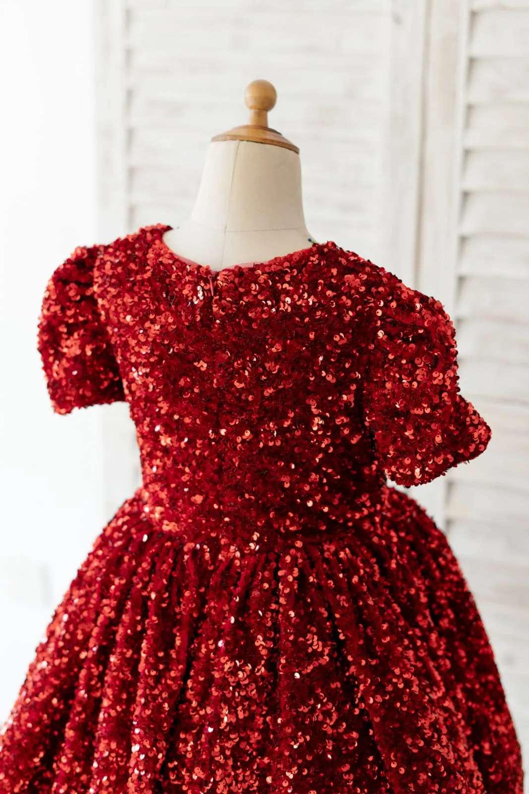 Short Sleeves Burgundy Sequin Wedding Flower Girl Dress Kids Formal Dress
