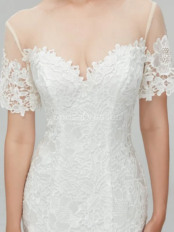 Short Sleeves Lace Mermaid Cheap Wedding Dresses Online, Cheap Bridal Dresses, WD557