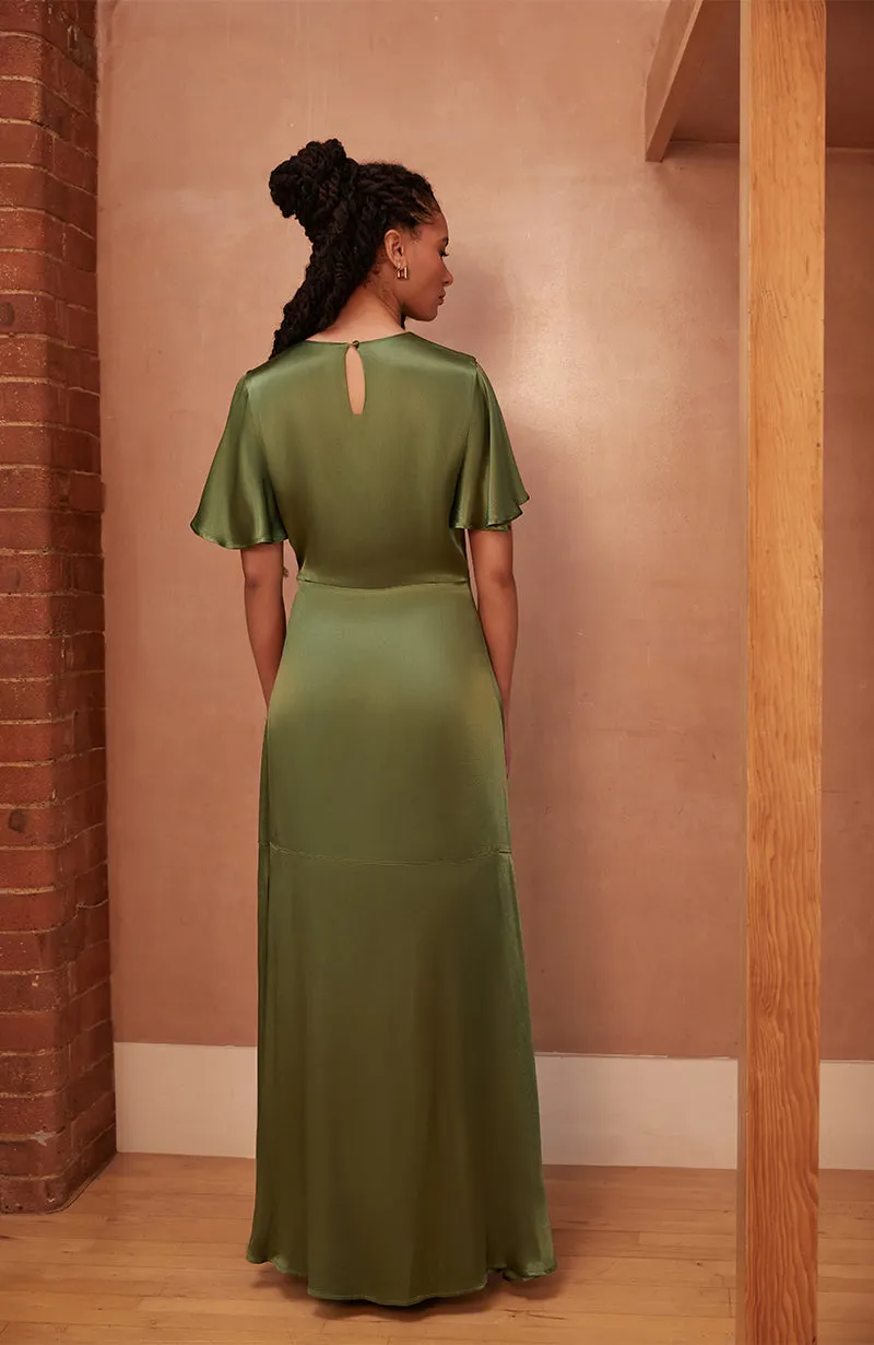 Sienna Dress in Olive Viscose Satin