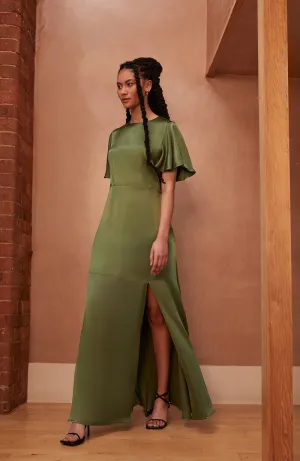 Sienna Dress in Olive Viscose Satin