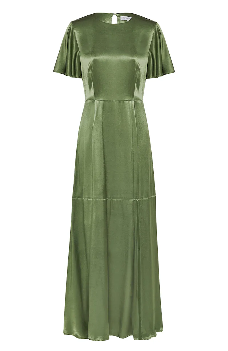 Sienna Dress in Olive Viscose Satin