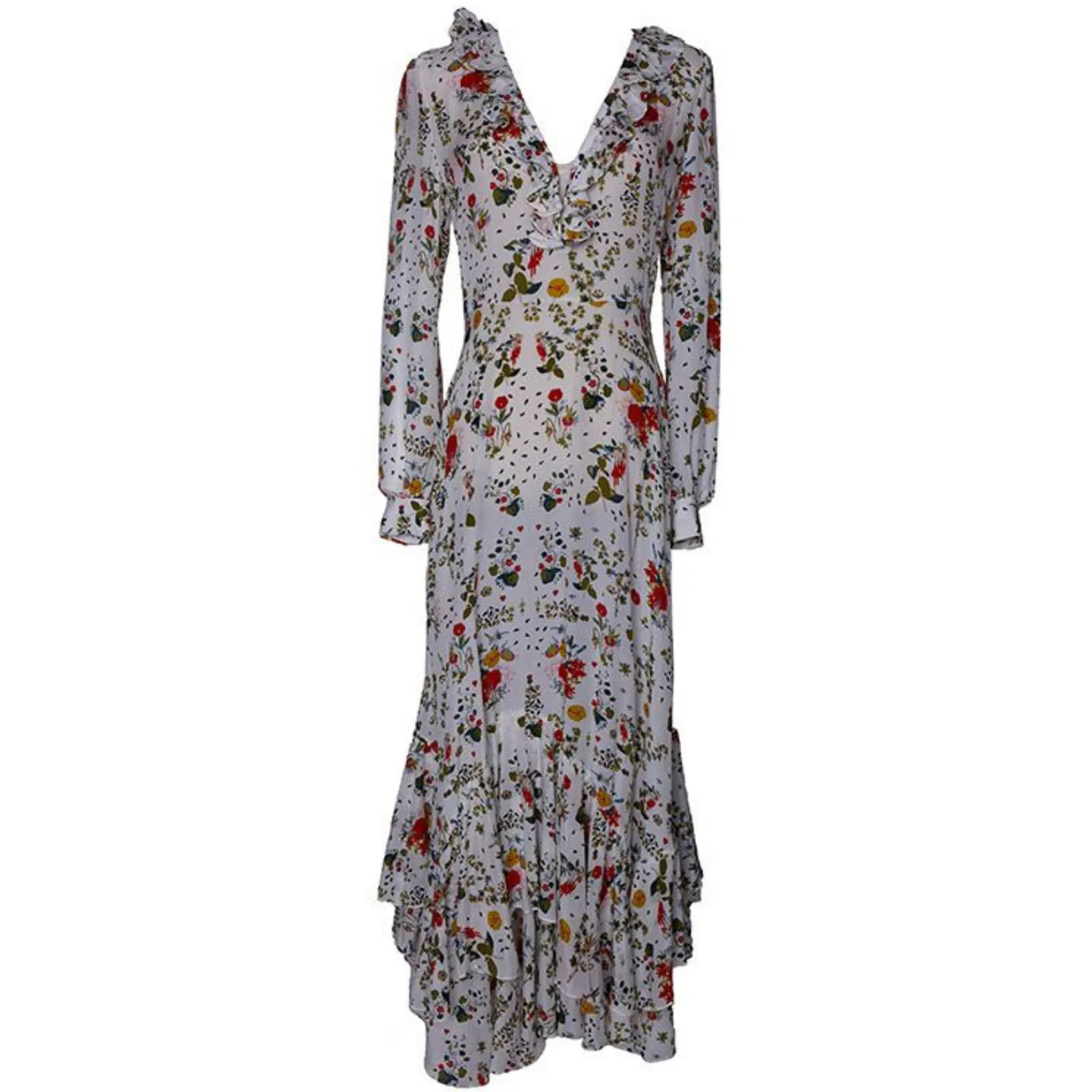 Silk Floral Ruffle Maxi Dress