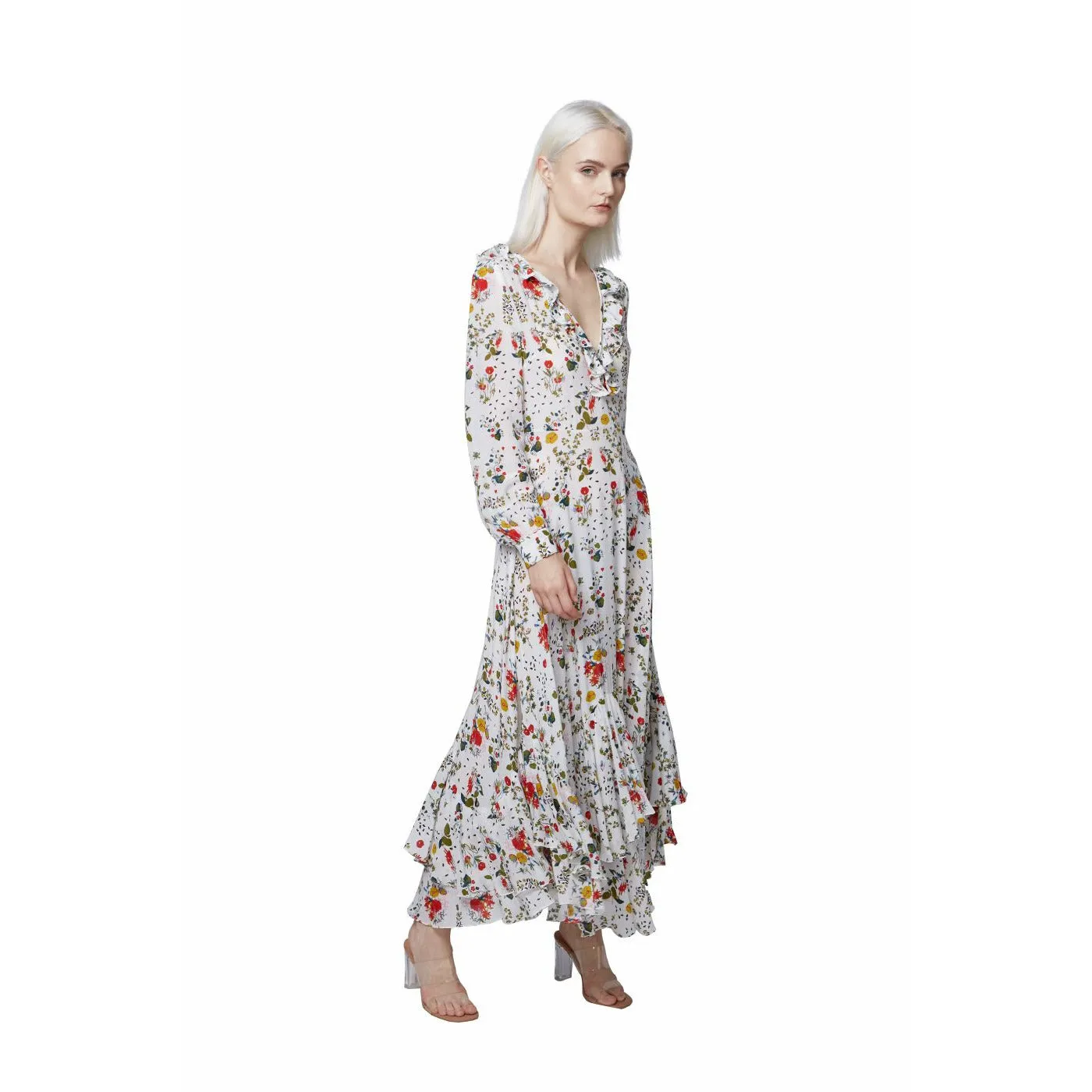 Silk Floral Ruffle Maxi Dress