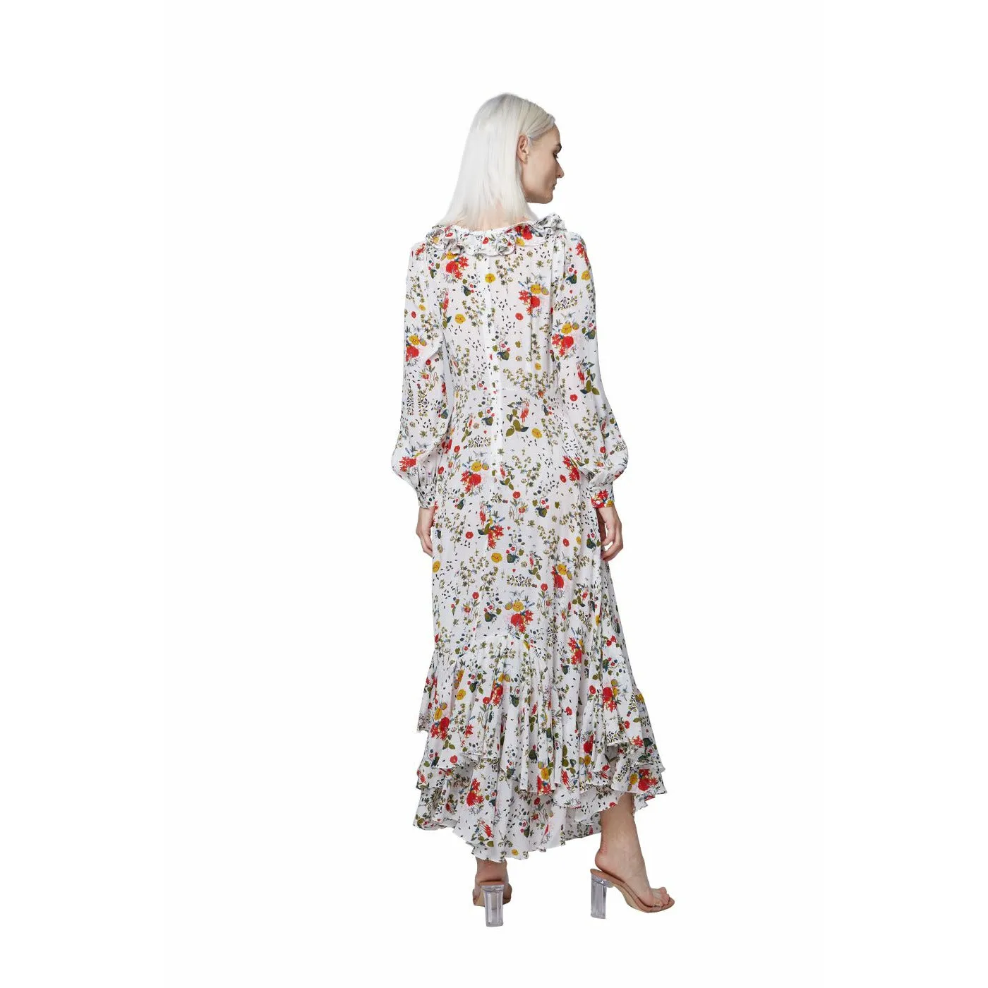 Silk Floral Ruffle Maxi Dress