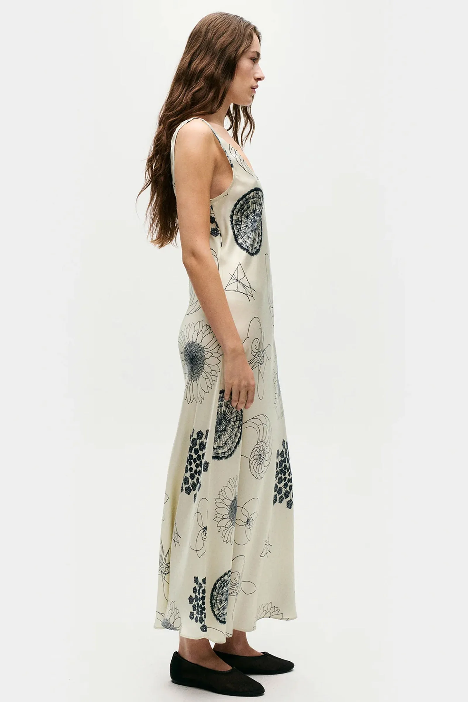 Silk Laundry Scoop Neck Dress Fibonacci Off-White