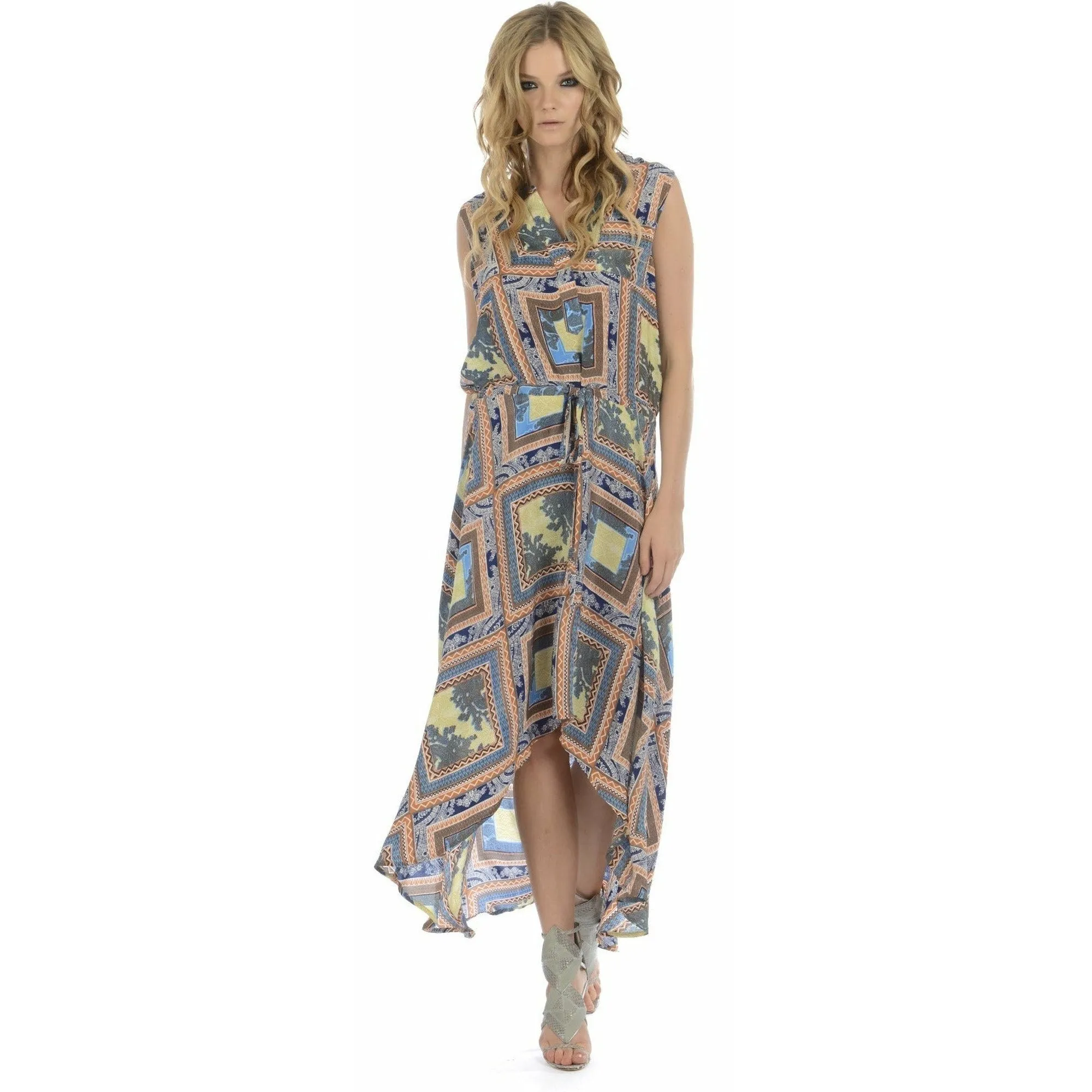 Silk Lydia Squares Sleeveless Dress