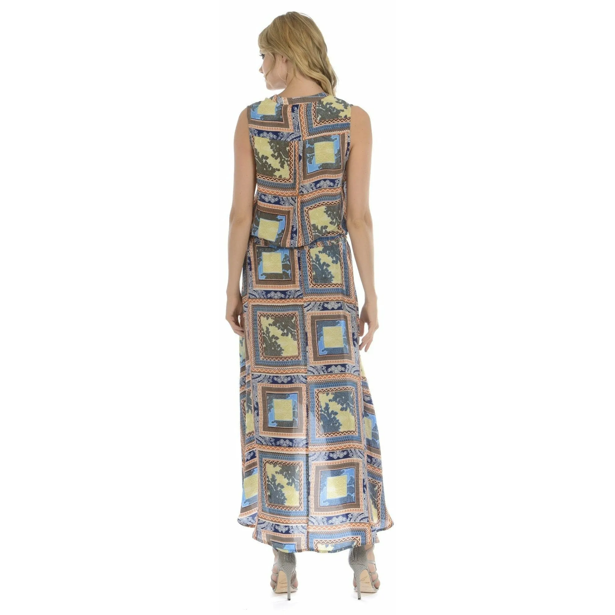 Silk Lydia Squares Sleeveless Dress