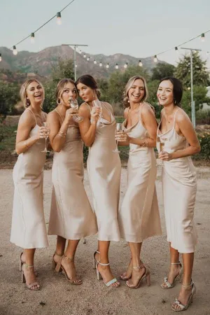 Silk Satin A-line Backless Spaghetti Straps Short Bridesmaid Dresses, MBD157