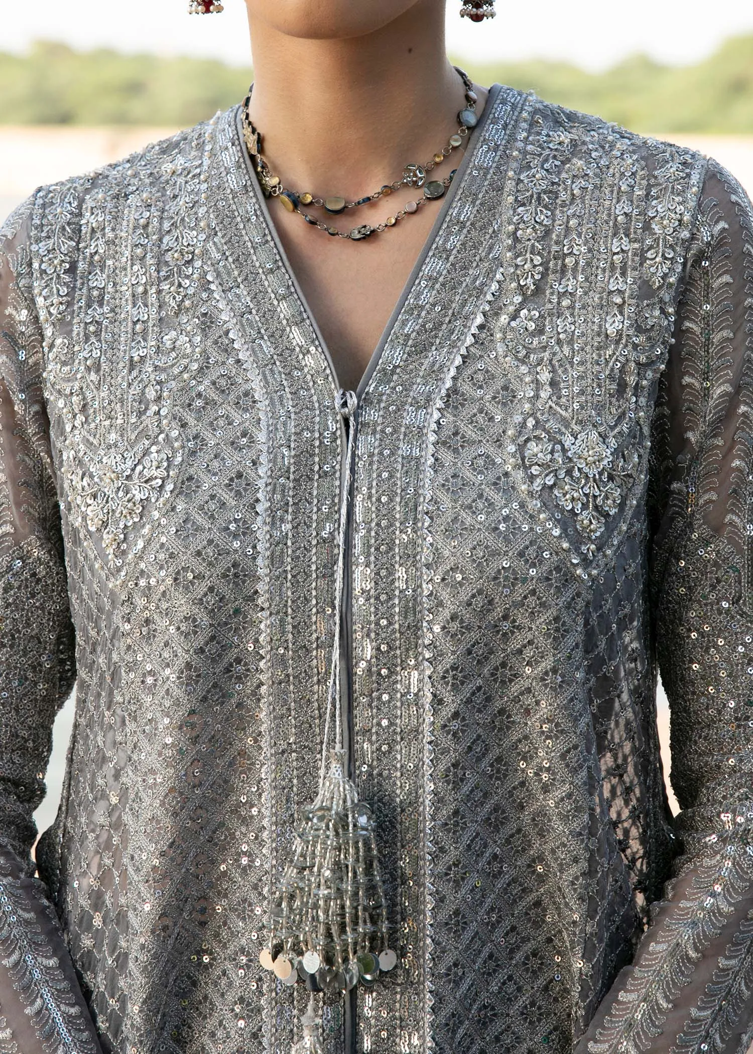 Silk Sharara with Organza Pishwas Frock and Dupatta