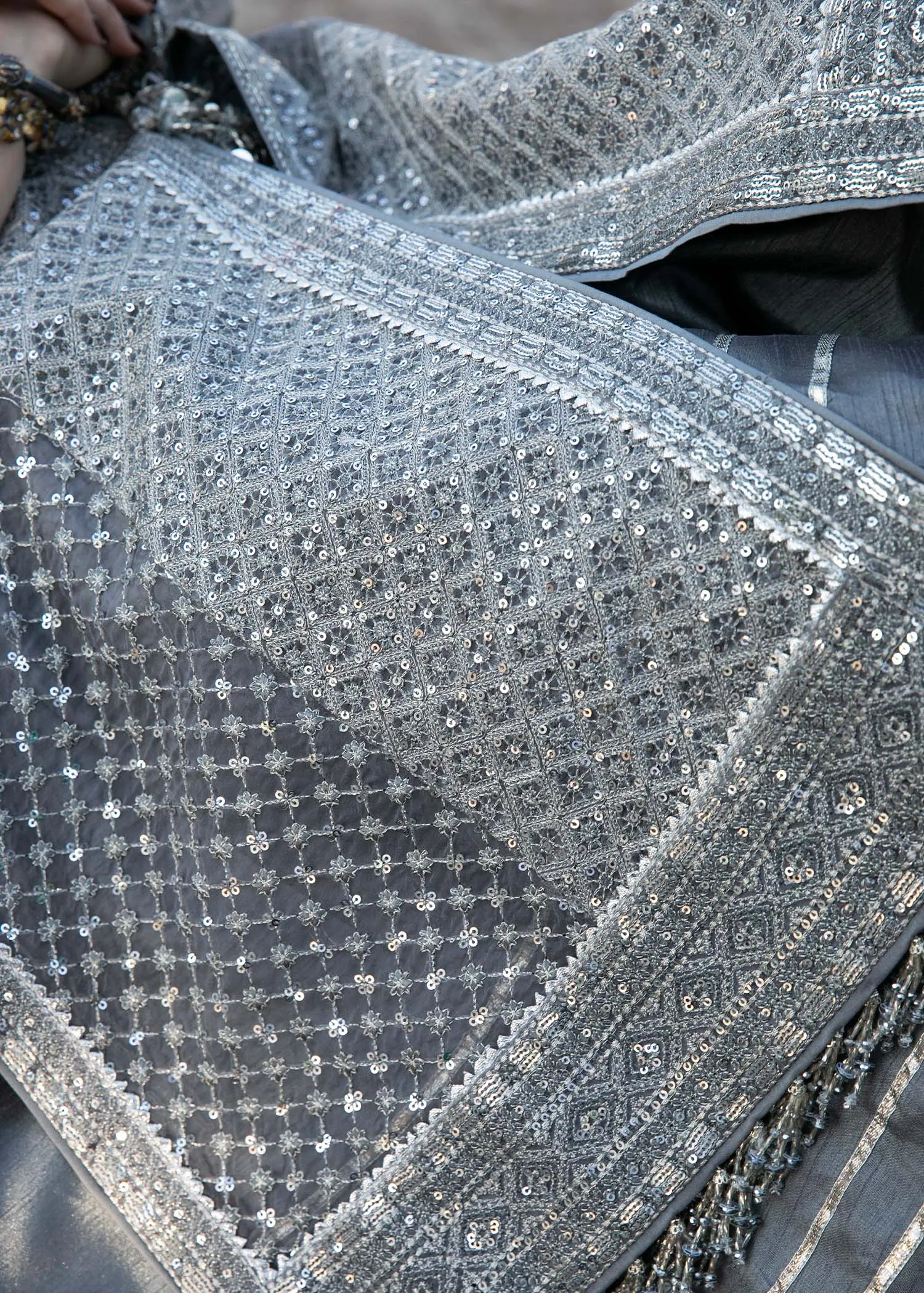 Silk Sharara with Organza Pishwas Frock and Dupatta