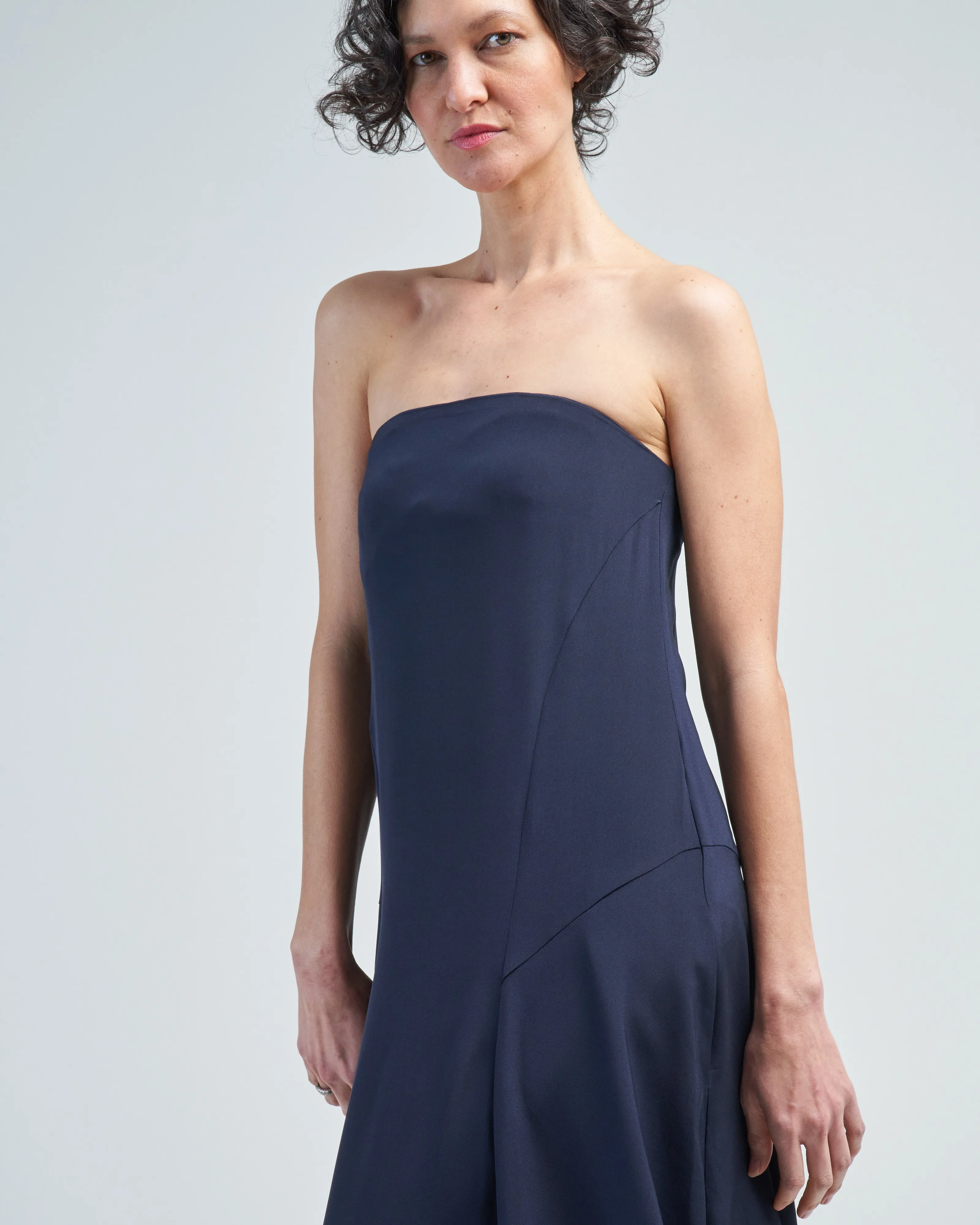 silk strapless sculpted dress
