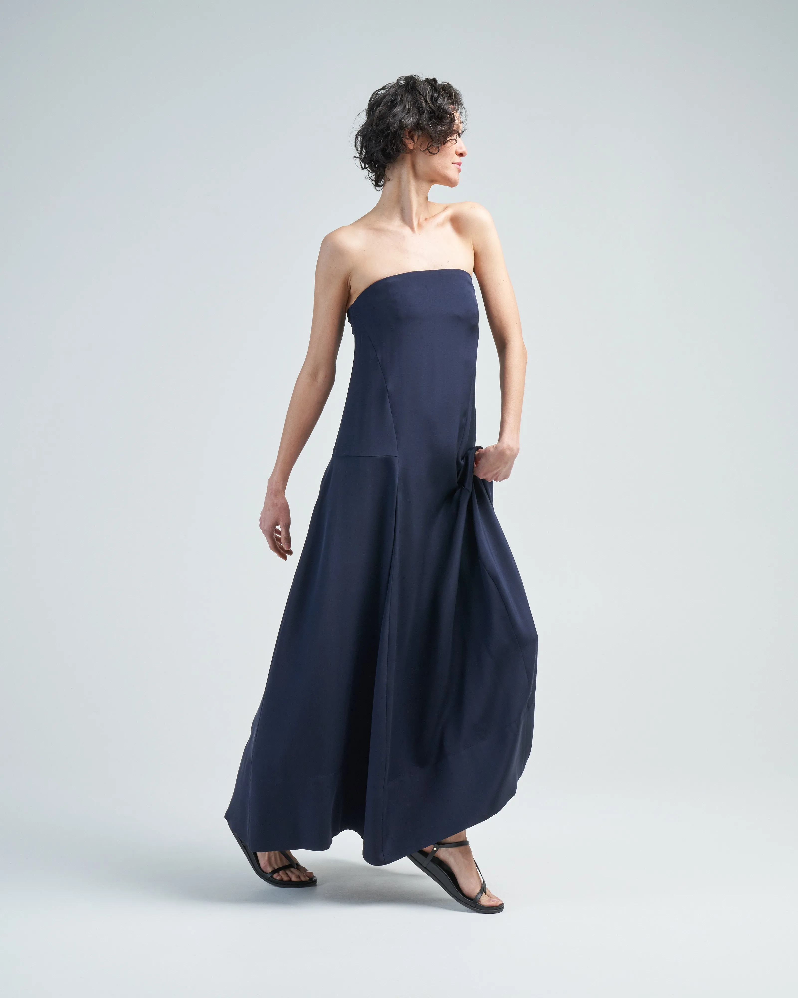 silk strapless sculpted dress