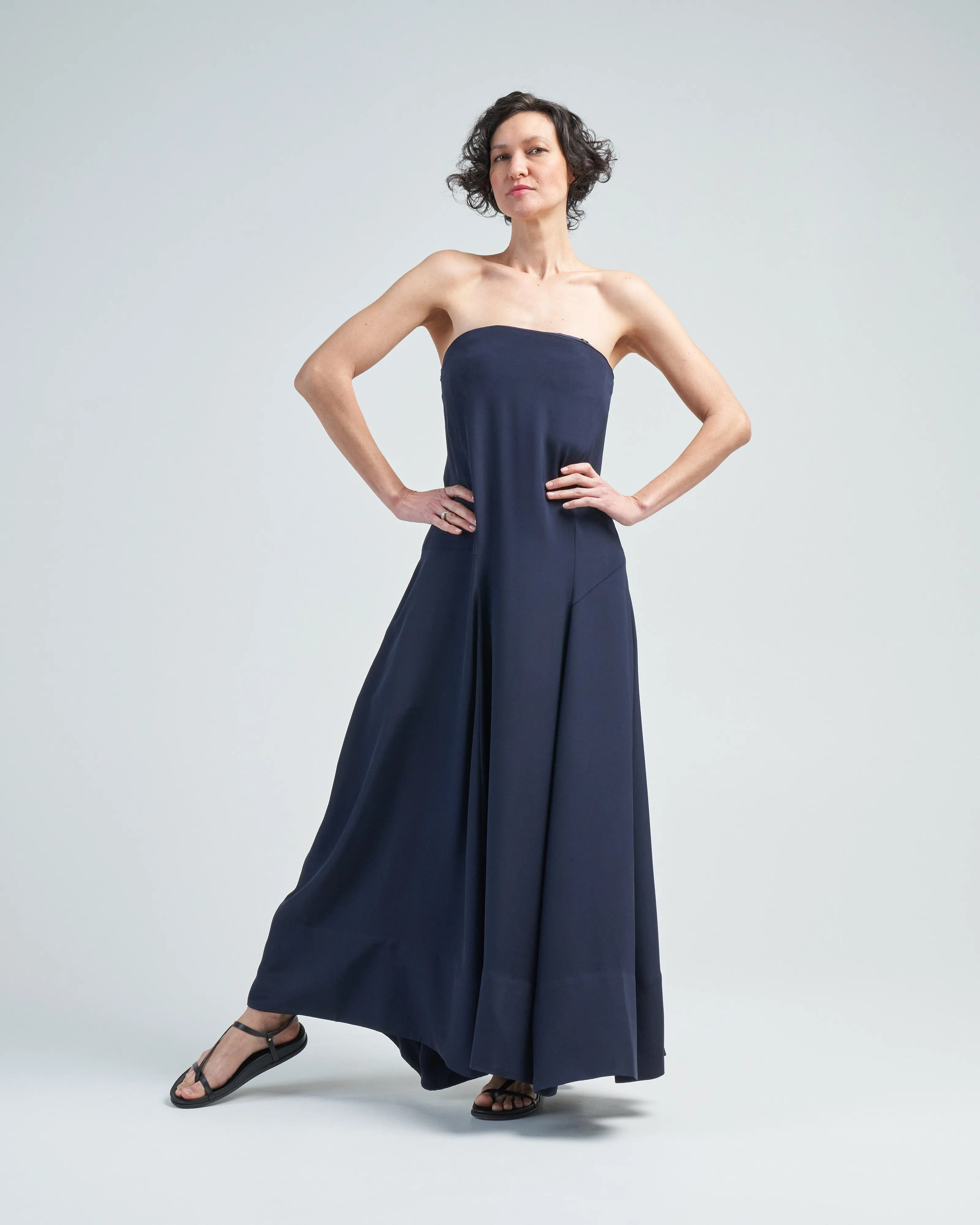 silk strapless sculpted dress