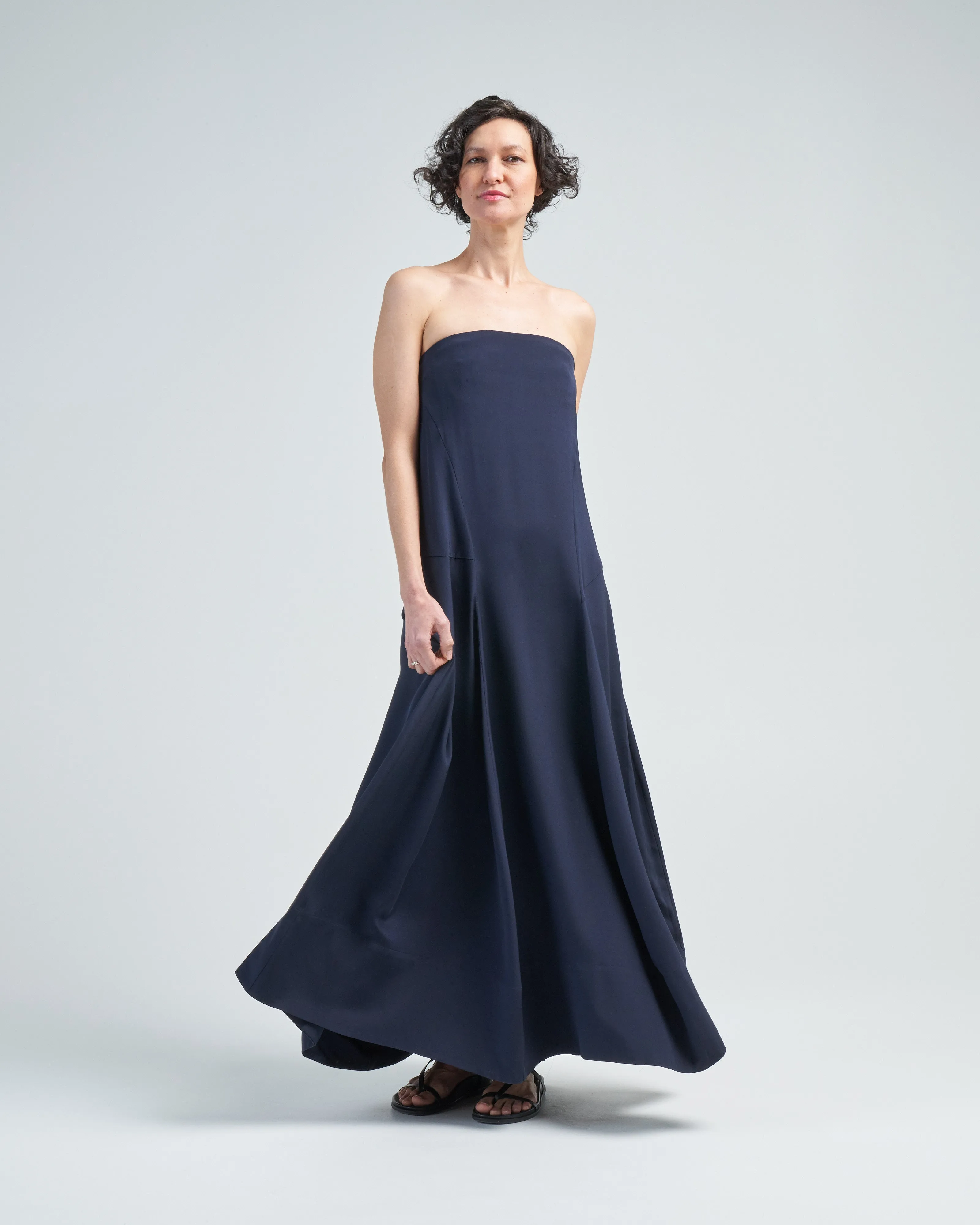 silk strapless sculpted dress