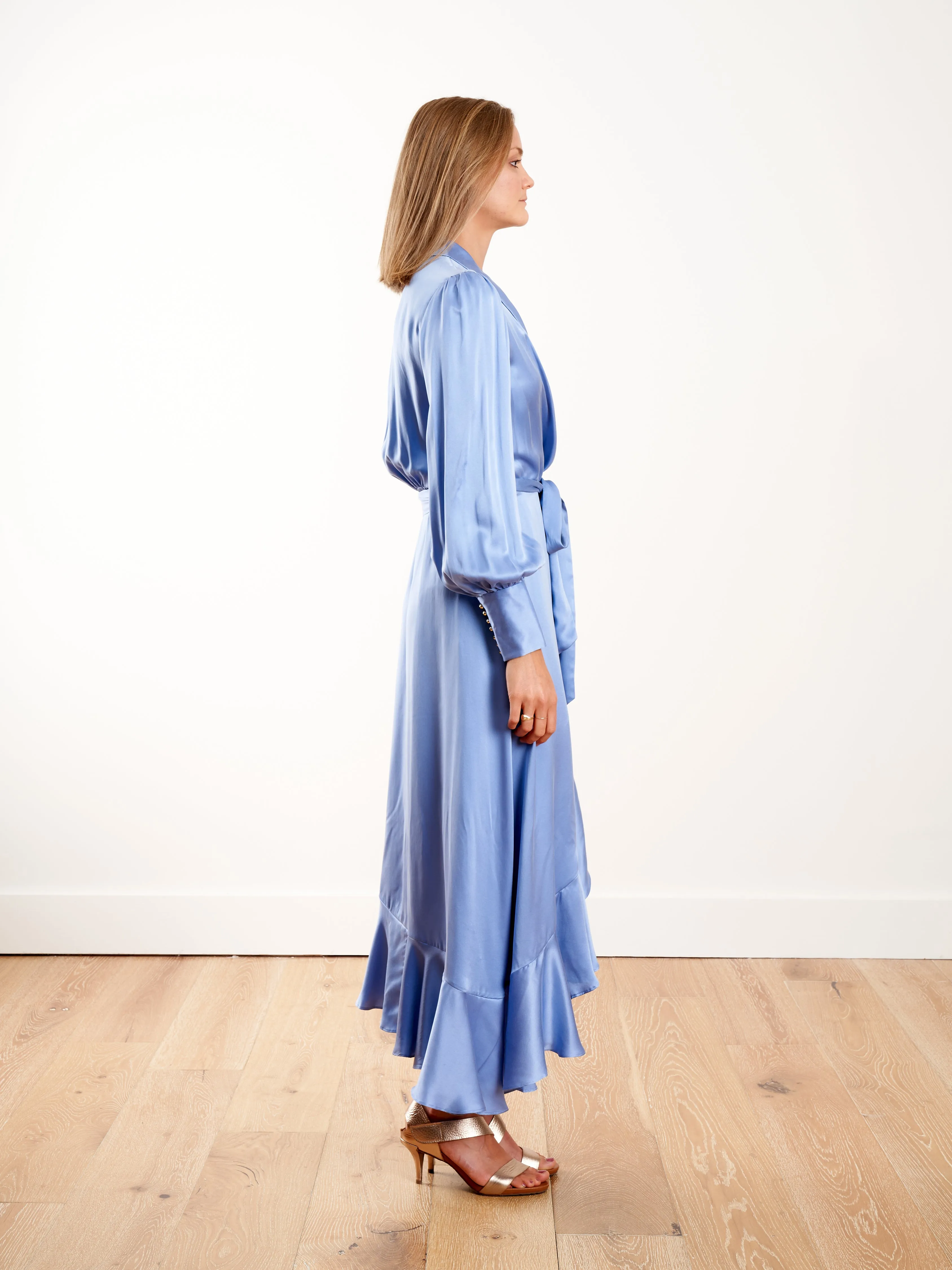 silk wrap midi dress - cornflower