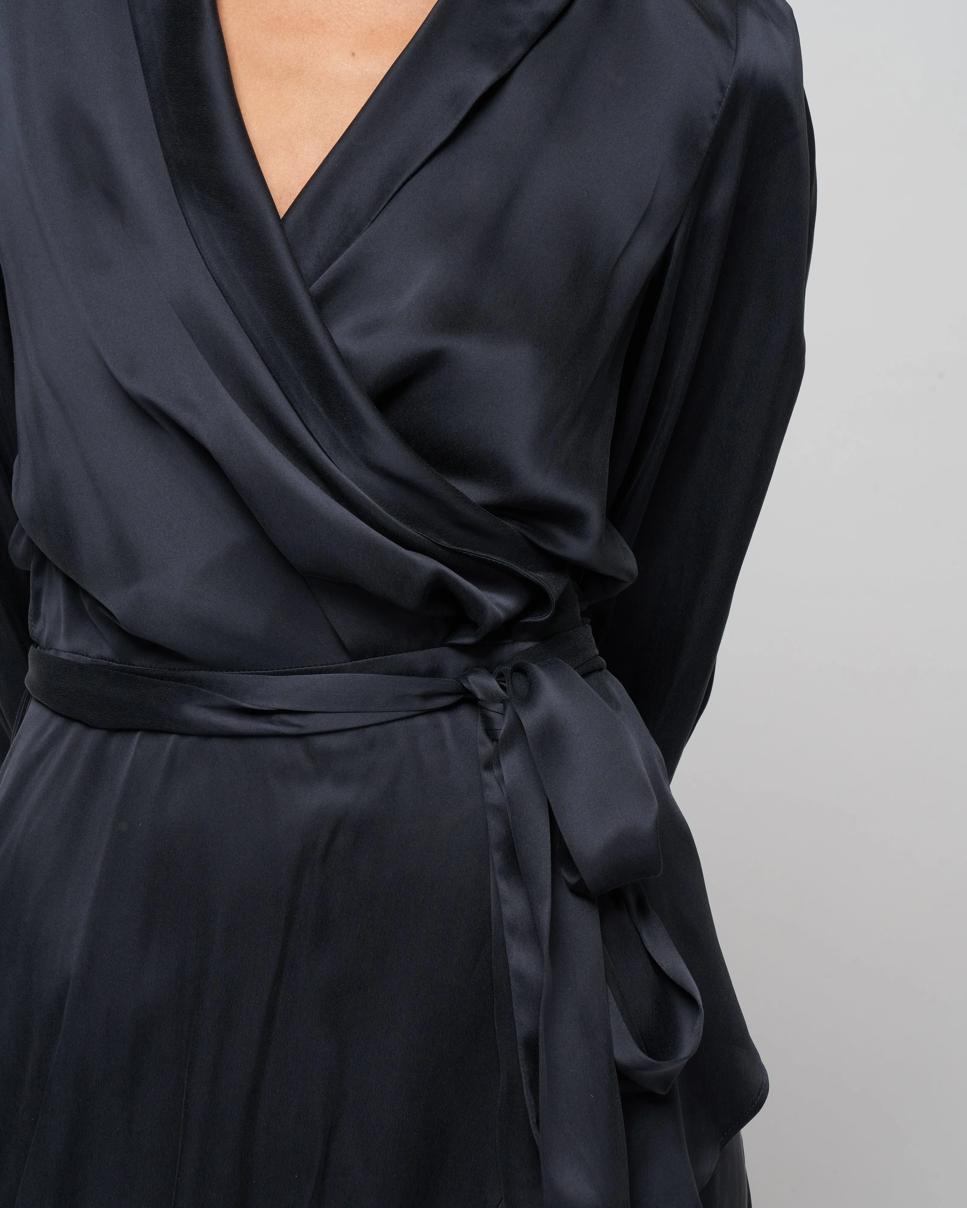 silk wrap midi dress - navy