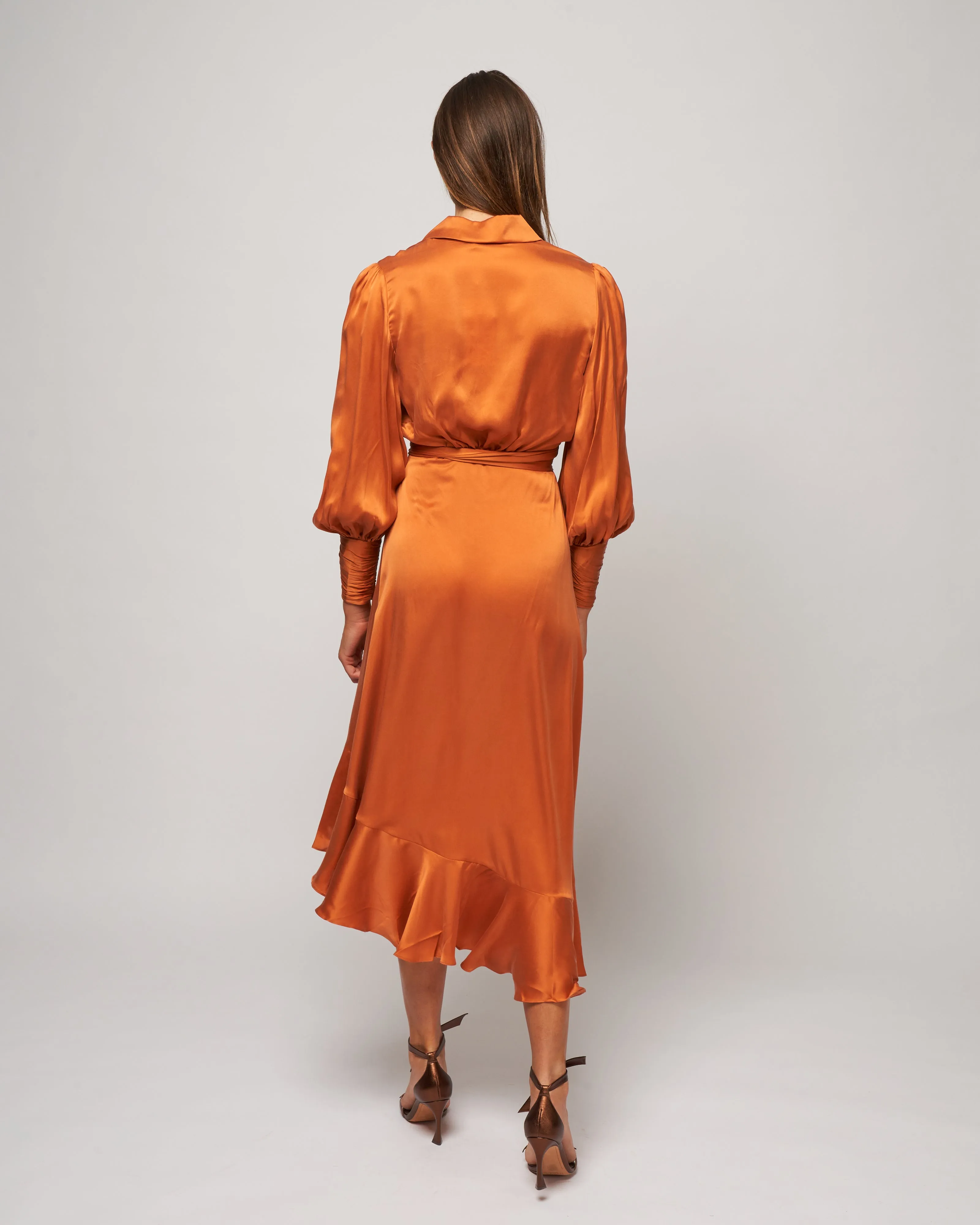 silk wrap midi dress - tangerine