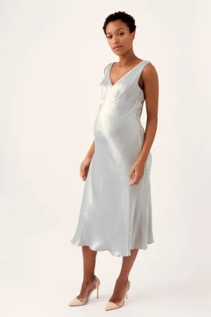 Silver bias-cut maternity dress
