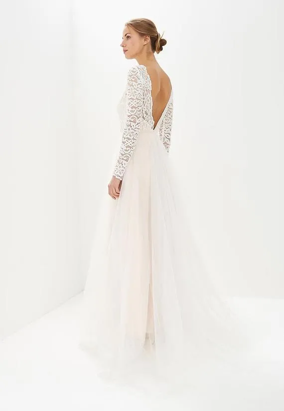 Simple 2019 Lace Wedding Dresses Full Sleeve Backless Sexy Beach Wedding Gowns