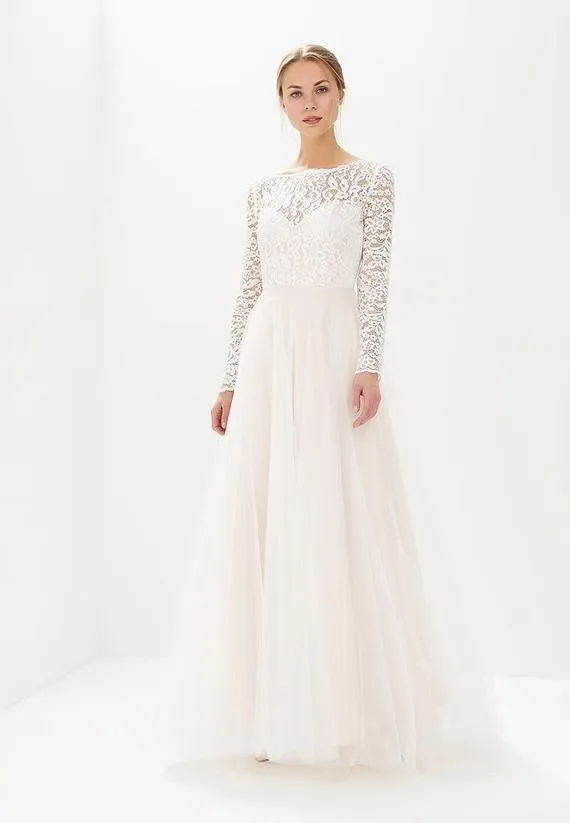 Simple 2019 Lace Wedding Dresses Full Sleeve Backless Sexy Beach Wedding Gowns