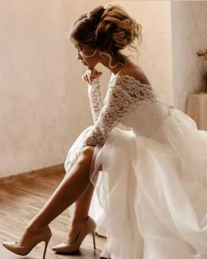 Simple 2019 Lace Wedding Dresses Full Sleeve Backless Sexy Beach Wedding Gowns
