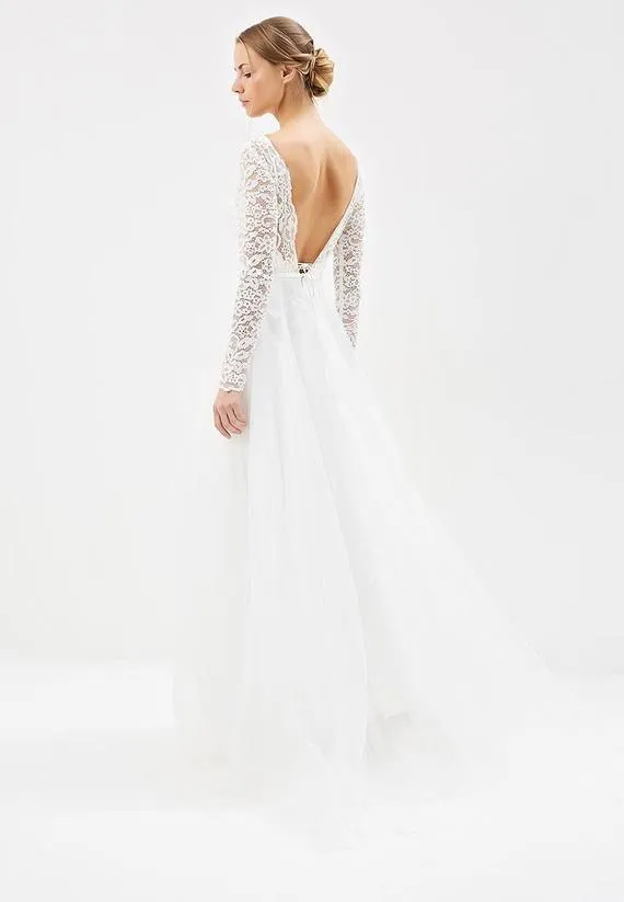 Simple 2019 Lace Wedding Dresses Full Sleeve Backless Sexy Beach Wedding Gowns