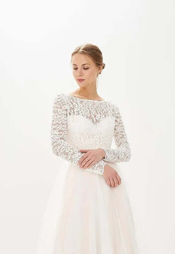 Simple 2019 Lace Wedding Dresses Full Sleeve Backless Sexy Beach Wedding Gowns