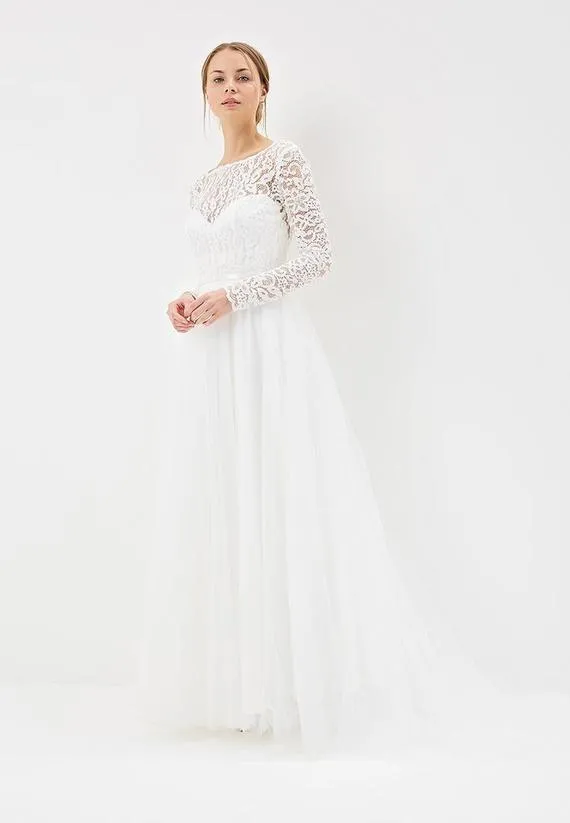 Simple 2019 Lace Wedding Dresses Full Sleeve Backless Sexy Beach Wedding Gowns