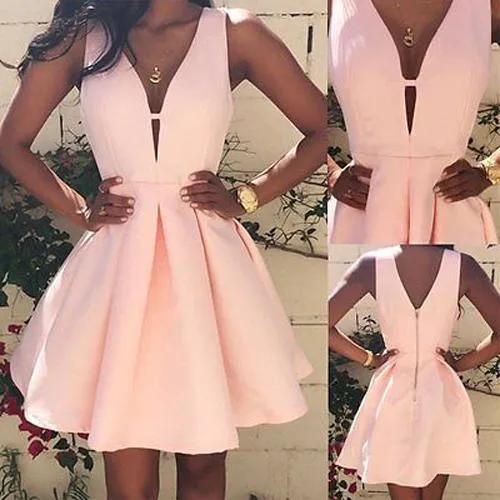 Simple Pink Satin A-line Homecoming Dresses, Short Prom Dresses, MH215